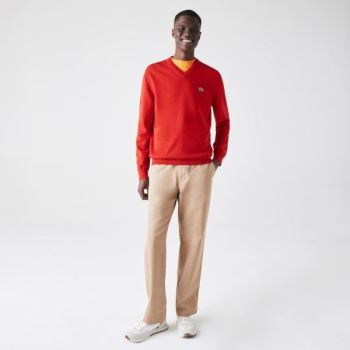 Lacoste V-neck Organic Cotton Sweater - Svetr Pánské Červené | CZ-G0sjwj